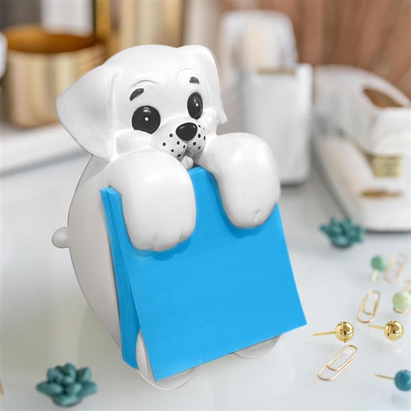 Resin Made Cute Sticky Note Holder for Desk | Happy Dog Face Pop Up Post it Note Dispenser with Blue Sticky Notes | Pop Up Sticky Notes Dispenser for Office Holds 3" x 3" Notes for School
