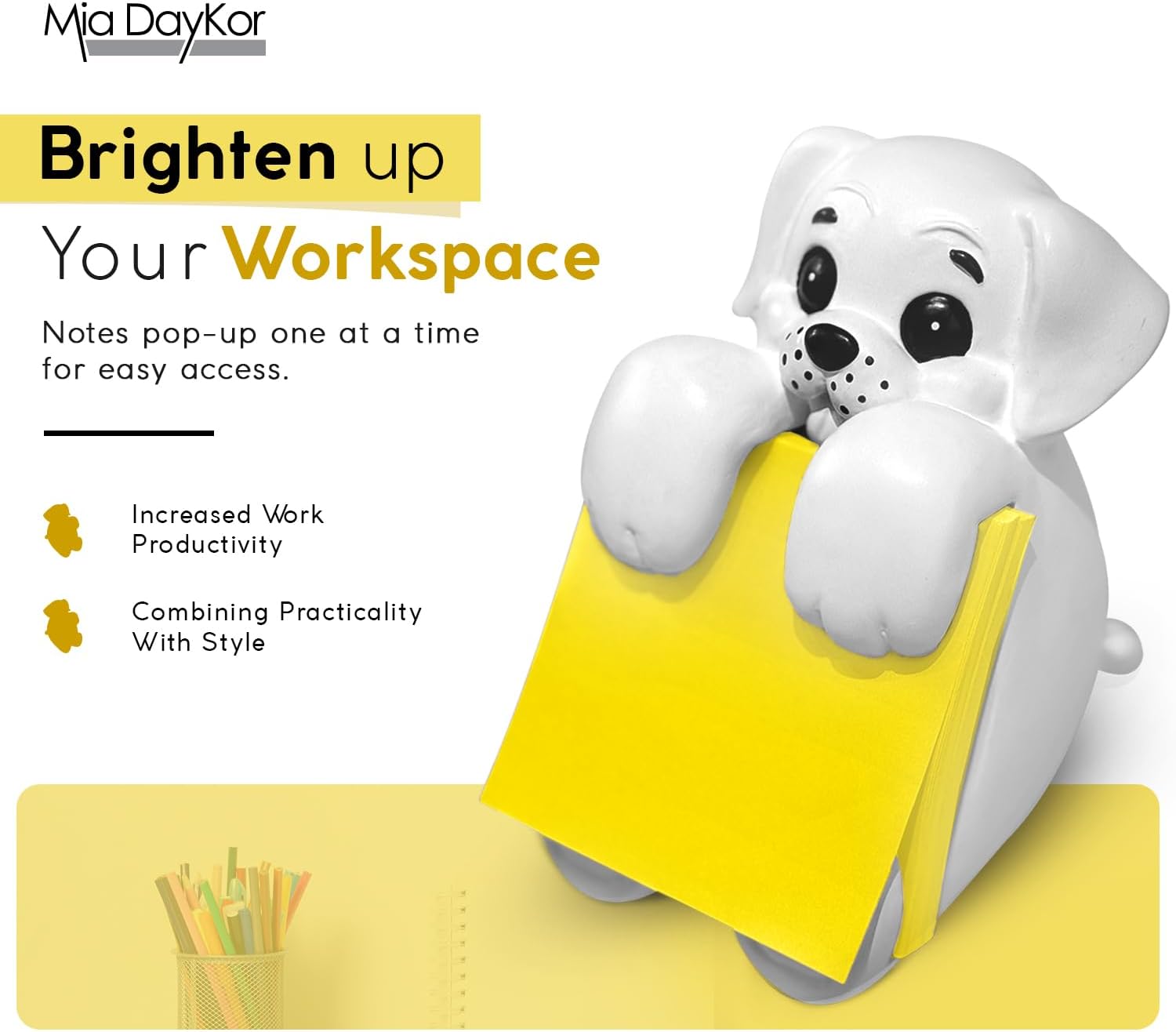 Resin Made Cute Sticky Note Holder for Desk | Happy Dog Face Pop Up Post it Note Dispenser | Pop Up Sticky Notes Dispenser for Office Holds 3" x 3" Notes for School, Office Desk Supplies