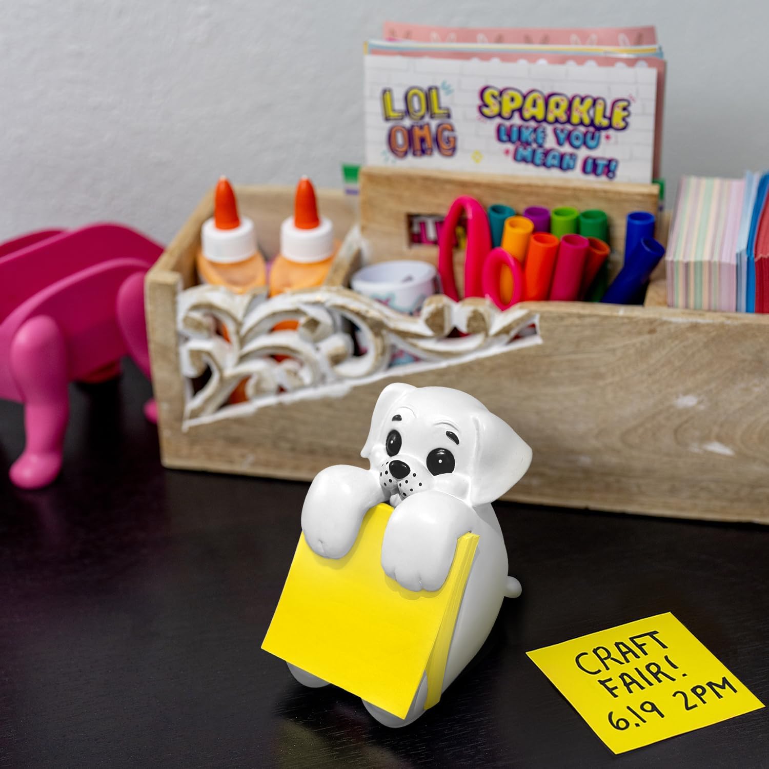 Resin Made Cute Sticky Note Holder for Desk | Happy Dog Face Pop Up Post it Note Dispenser | Pop Up Sticky Notes Dispenser for Office Holds 3" x 3" Notes for School, Office Desk Supplies