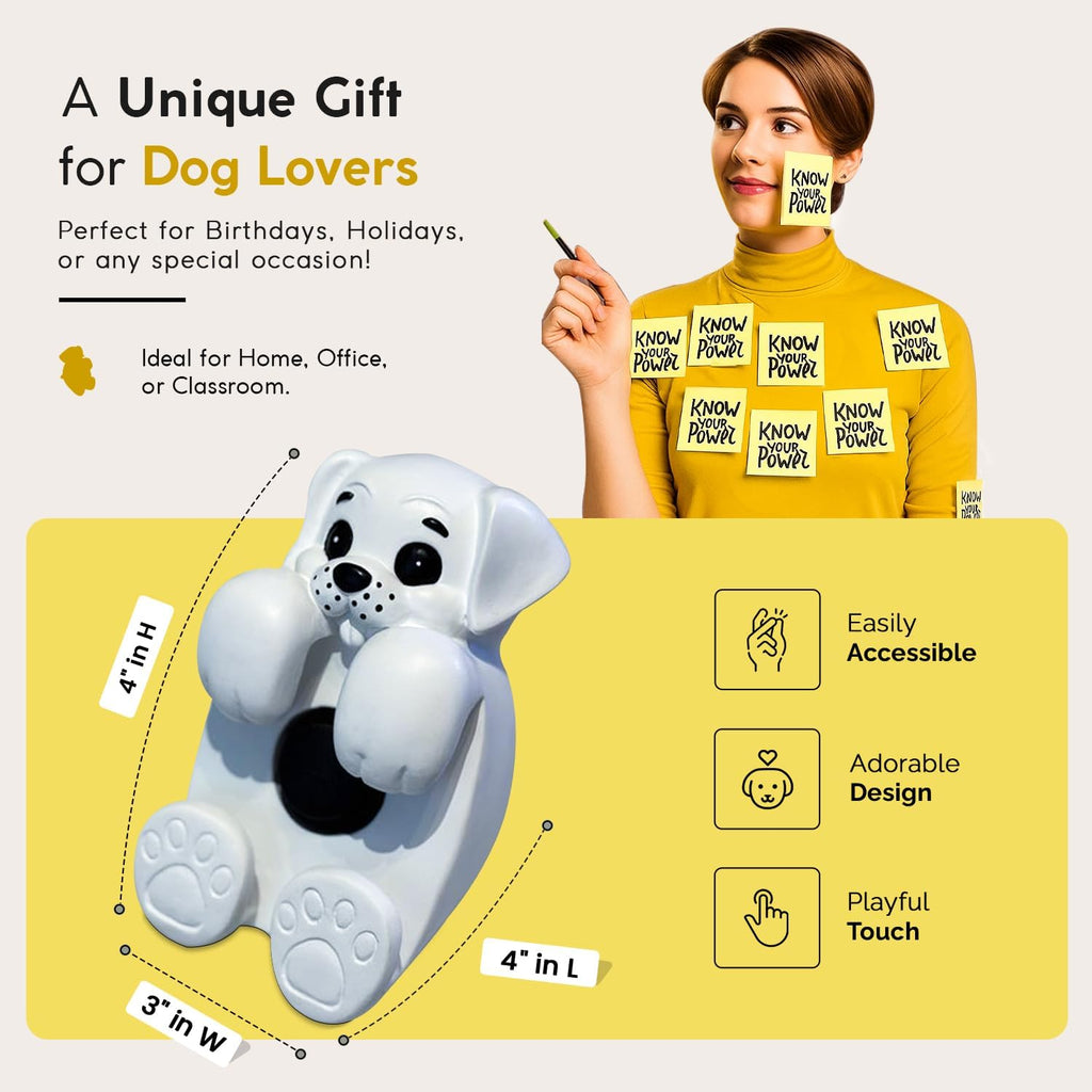 Resin Made Cute Sticky Note Holder for Desk | Happy Dog Face Pop Up Post it Note Dispenser | Pop Up Sticky Notes Dispenser for Office Holds 3" x 3" Notes for School, Office Desk Supplies