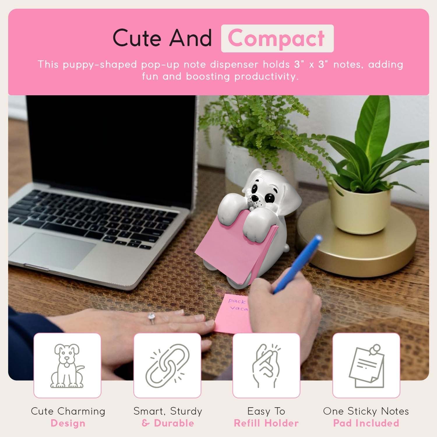 Resin Made Sticky Note Holder for Desk | 3" x 3" Dog Note Dispenser for Office Holds | Office & Desk Accessories