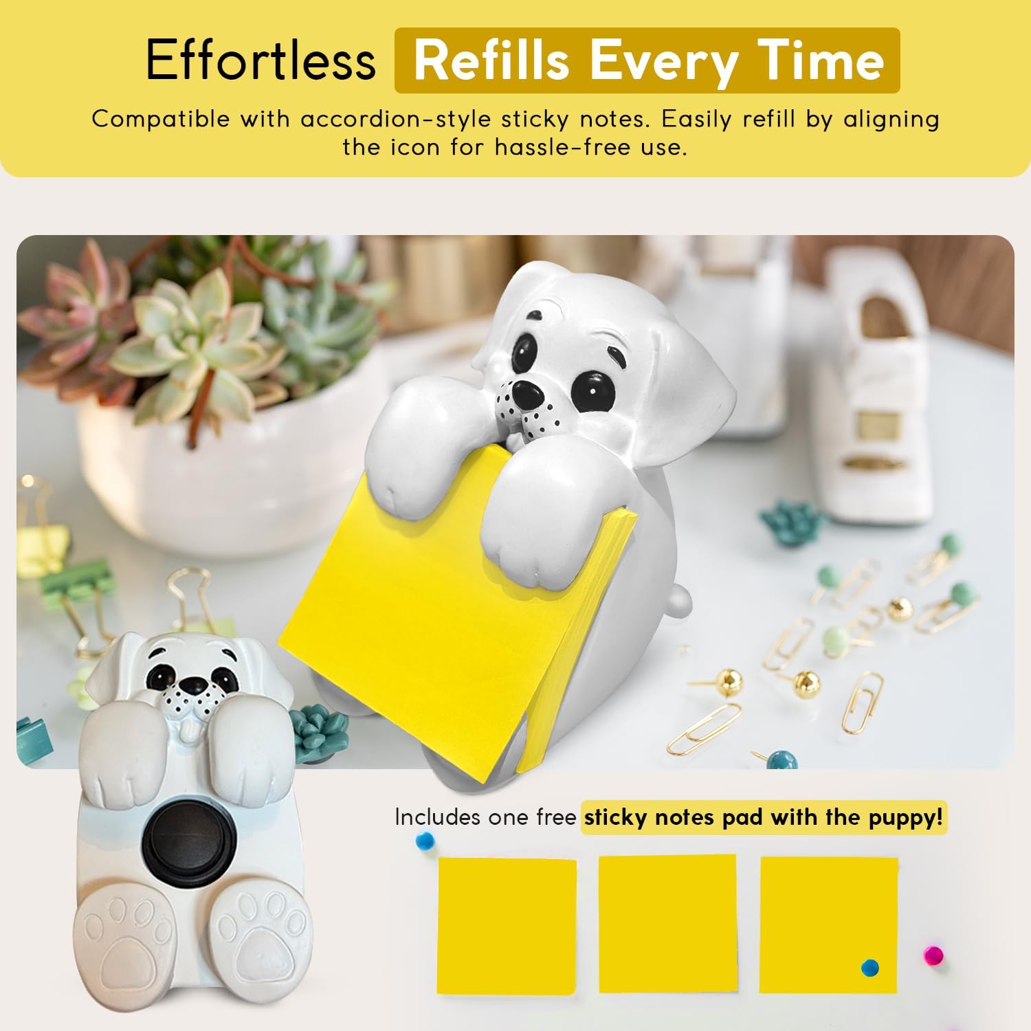 Resin Made Cute Sticky Note Holder for Desk | Happy Dog Face Pop Up Post it Note Dispenser | Pop Up Sticky Notes Dispenser for Office Holds 3" x 3" Notes for School, Office Desk Supplies